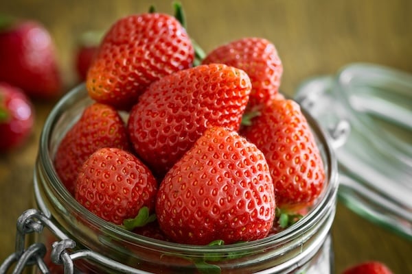 Strawberries in glass jar