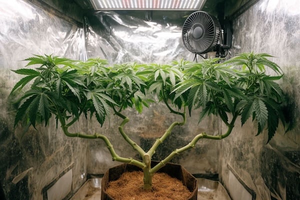 super cropped cannabis plant with broad canopy