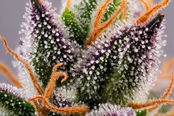 Detailed shot of trichomes on a cannabis plant